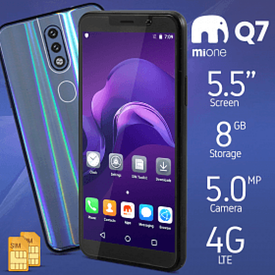 MiOne Q7 Dual Sim Smartphone Android OS, 5.5 INCH, 4G+WIFI, 8GB+2GB - Blue